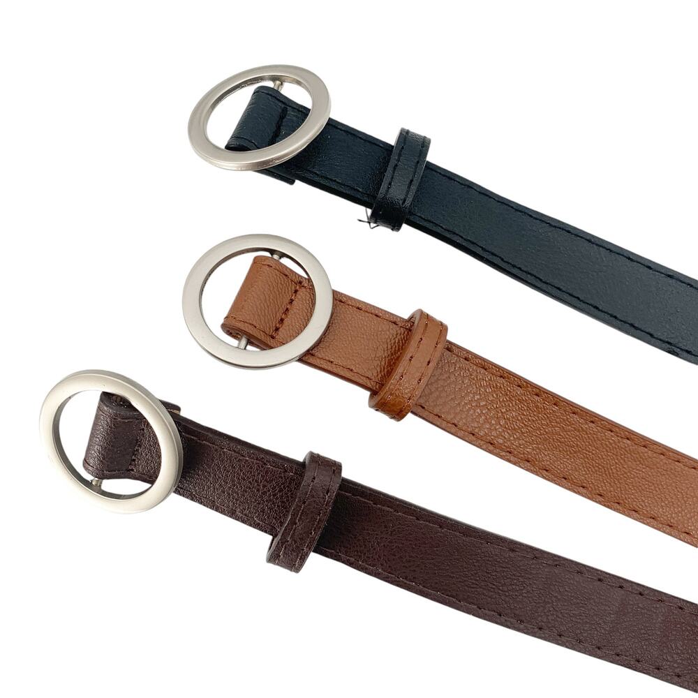 BELT Camel Tan NEW 41" Long Vegan Leather Adjustable Belt Silver Metal - Picture 4 of 5